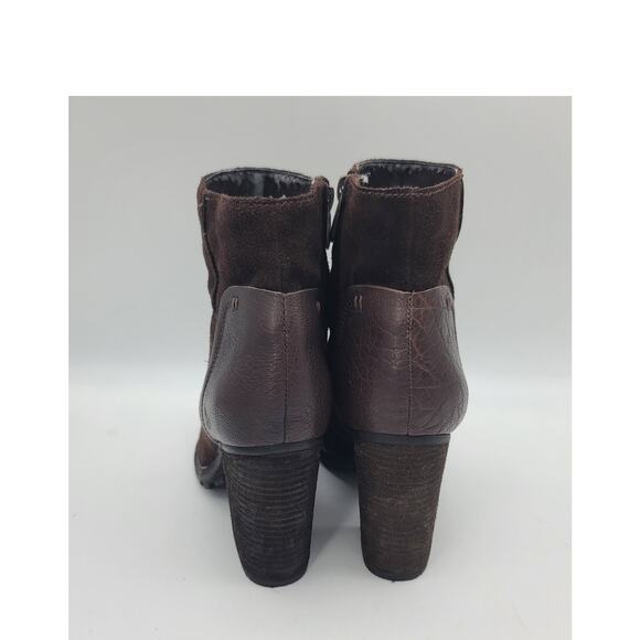 Sam Edelman Brown Suede & Leather Stacked 4" Heel Ankle Booties Lug Sole Sz 7.5 - Picture 5 of 10